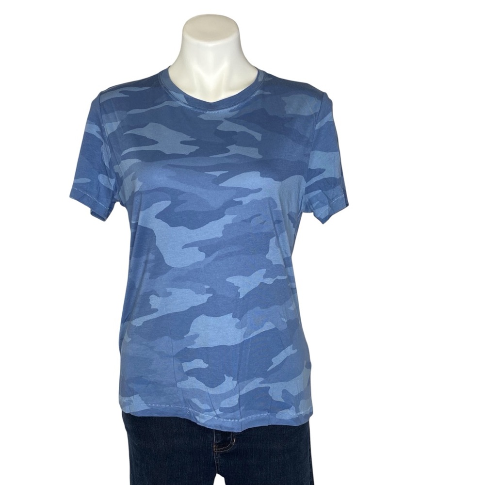 SPLENDID Camouflage Tee Short Sleeve Crewneck Camo Print Blue Womens Medium